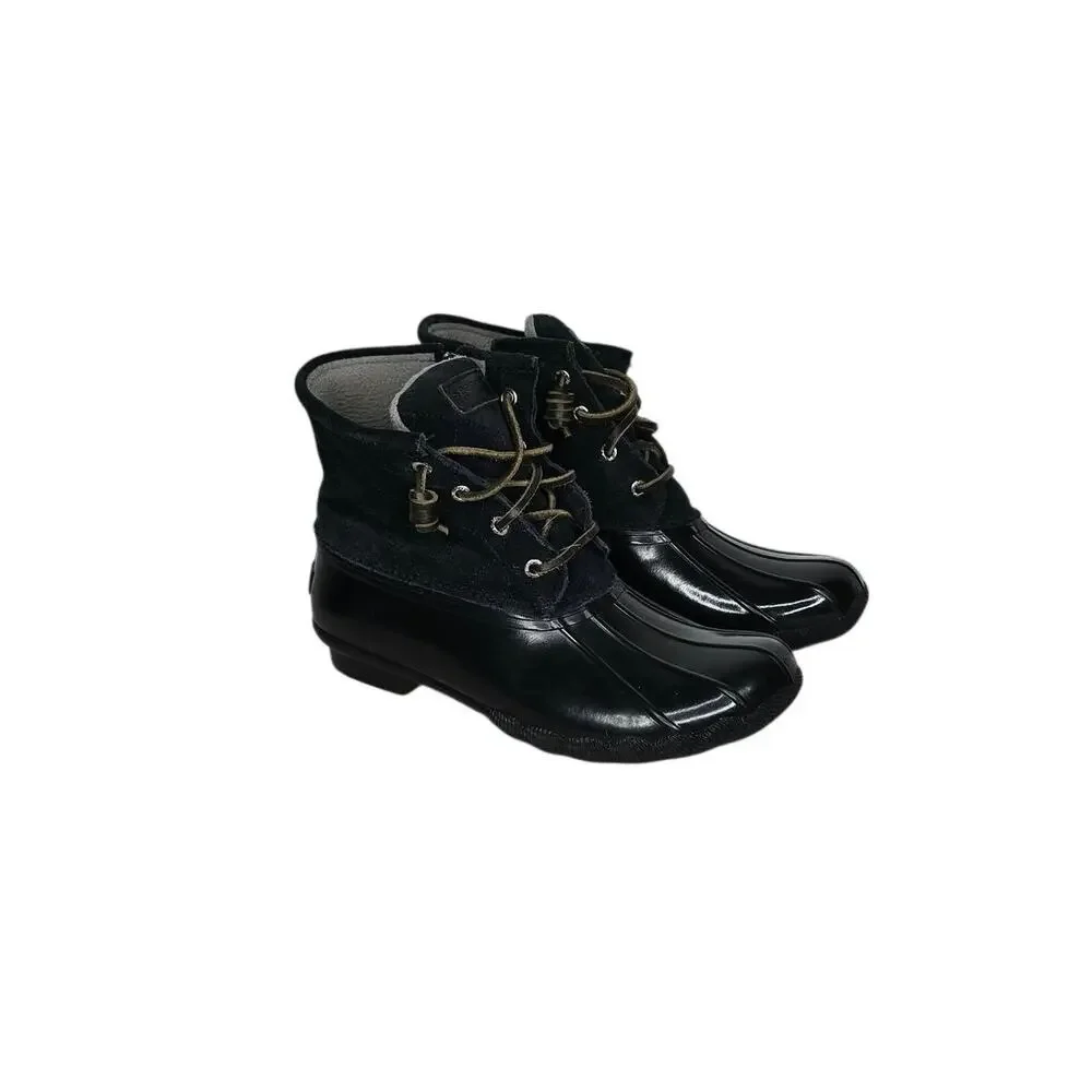 Sperry Top-Sider Waterproof Duck Boots Navy Black Suede Fleece Lined Women’s 8